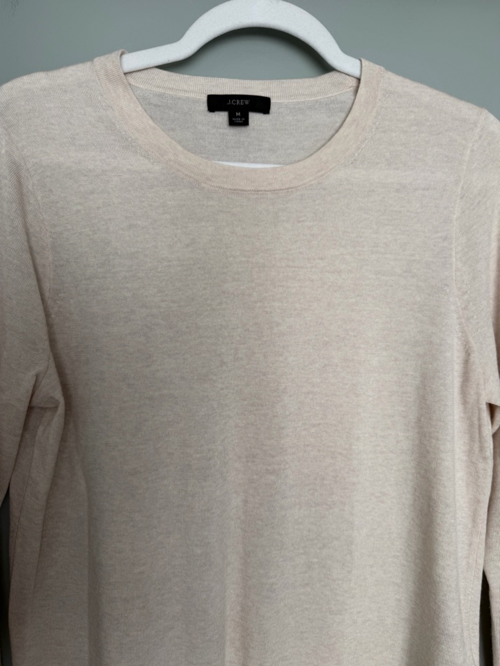 J. Crew "Margot" 100% Merino Wool Heather Flax Tan Crew Neck Lightweight Sweater - Picture 6 of 16